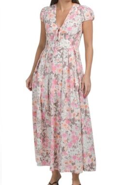 Avec Les Filles Fit & Flare Linen Blend Maxi Dress in Garden Party